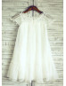 Sheer Short Sleeves Lace Chiffon Flower Girl Dress